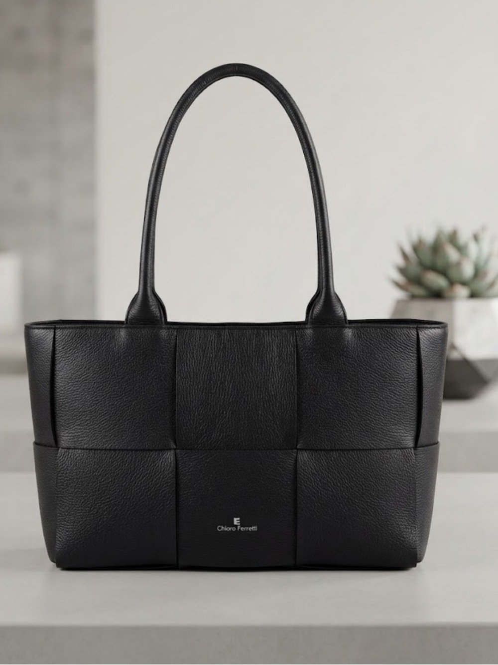 Chiara Ferretti / Black Leather Woven Tote Bag Made In Italy